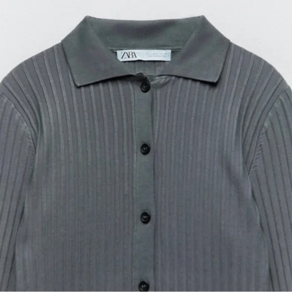 ZARA grey Ribbed Knit Polo - Picture 5 of 8